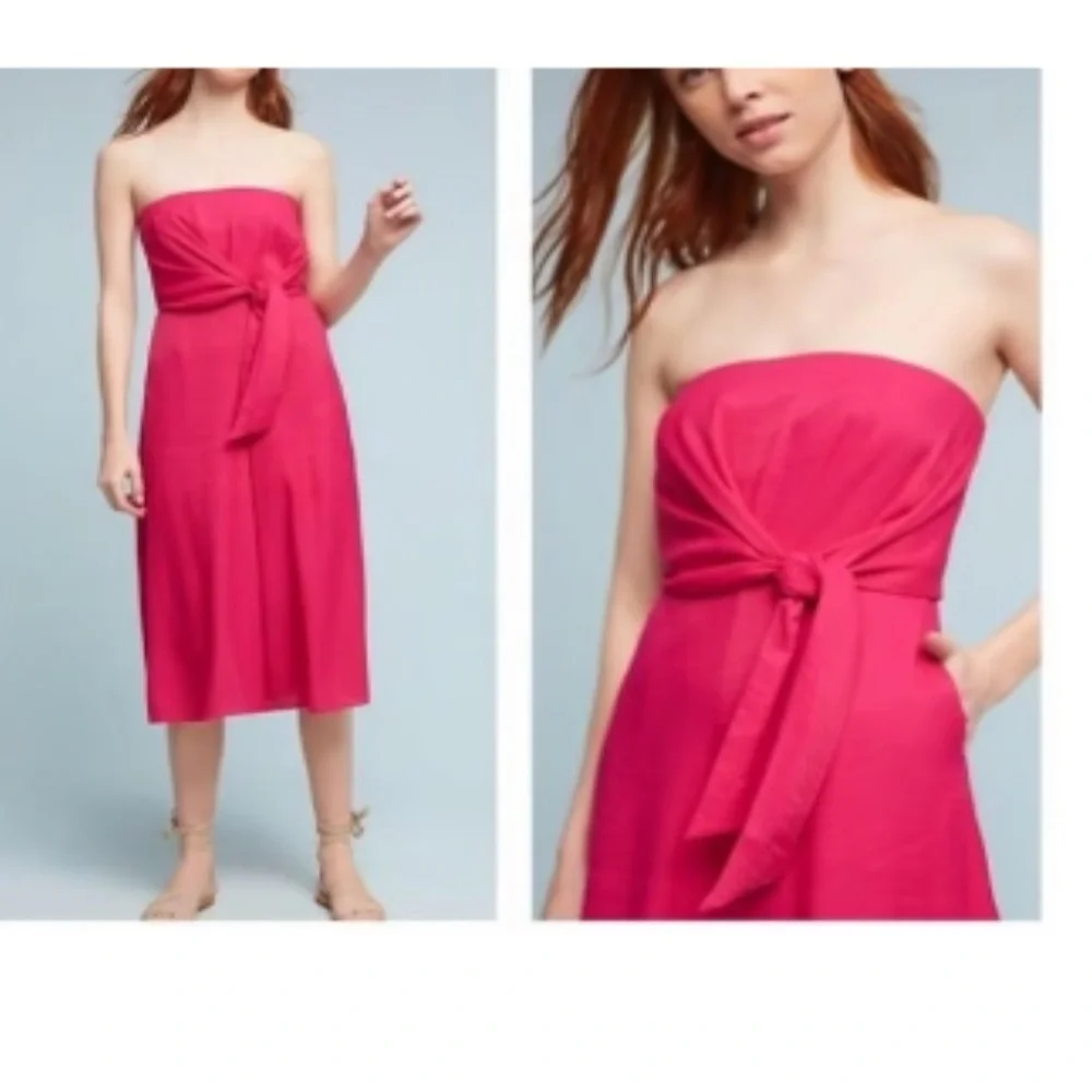 Anthropologie Maeve Palazzo Capri Tie Waist Strapless Romper - Picture 4 of 6